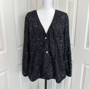 Pearl Button Front Sequin Jacket Casual Long Sleeve Cardigan L